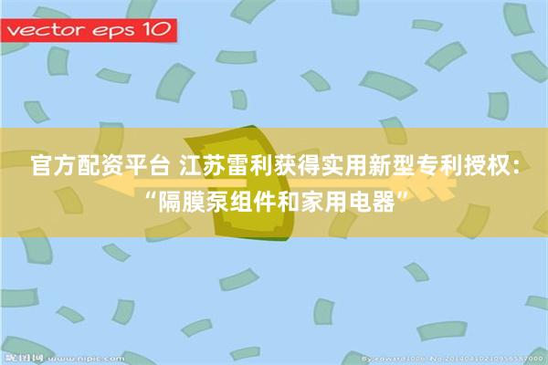 官方配资平台 江苏雷利获得实用新型专利授权：“隔膜泵组件和家用电器”