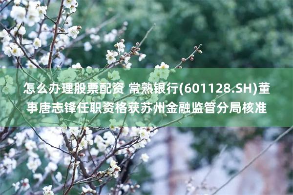 怎么办理股票配资 常熟银行(601128.SH)董事唐志锋任职资格获苏州金融监管分局核准