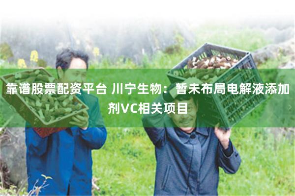 靠谱股票配资平台 川宁生物：暂未布局电解液添加剂VC相关项目